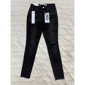 Tinseltown Mid Rise Skinny Jeans Black Distressed Raw Hem Size 1/25